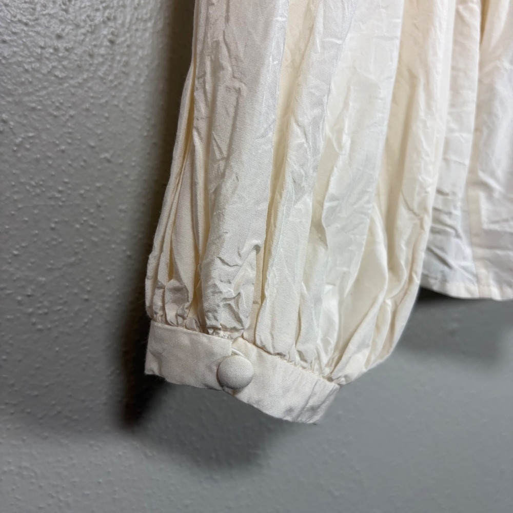 Kate Spade Cream Silk Cotton Tiered Babydoll Blouse Crystal Flower Button K6359 - Picture 4 of 12